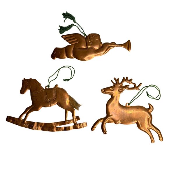 Dept 56 Set of 3 Pressed Copper Christmas Holiday Ornaments Primitive Cottage - Picture 1 of 9